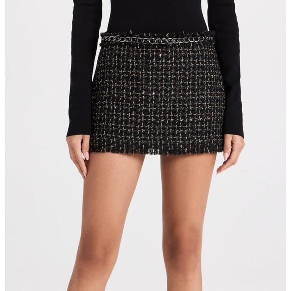 alice + olivia jalen black tweed glitter Chain Miniskirt size 12 - Picture 4 of 14